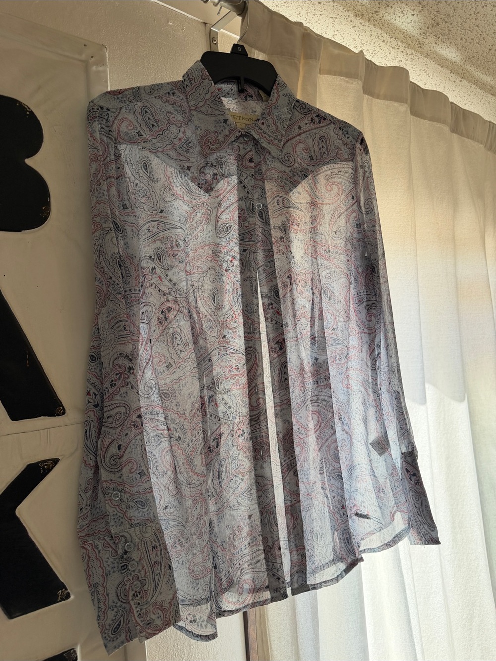 Stetson Sheer Paisley Button-Down Shirt in Blue and Pink